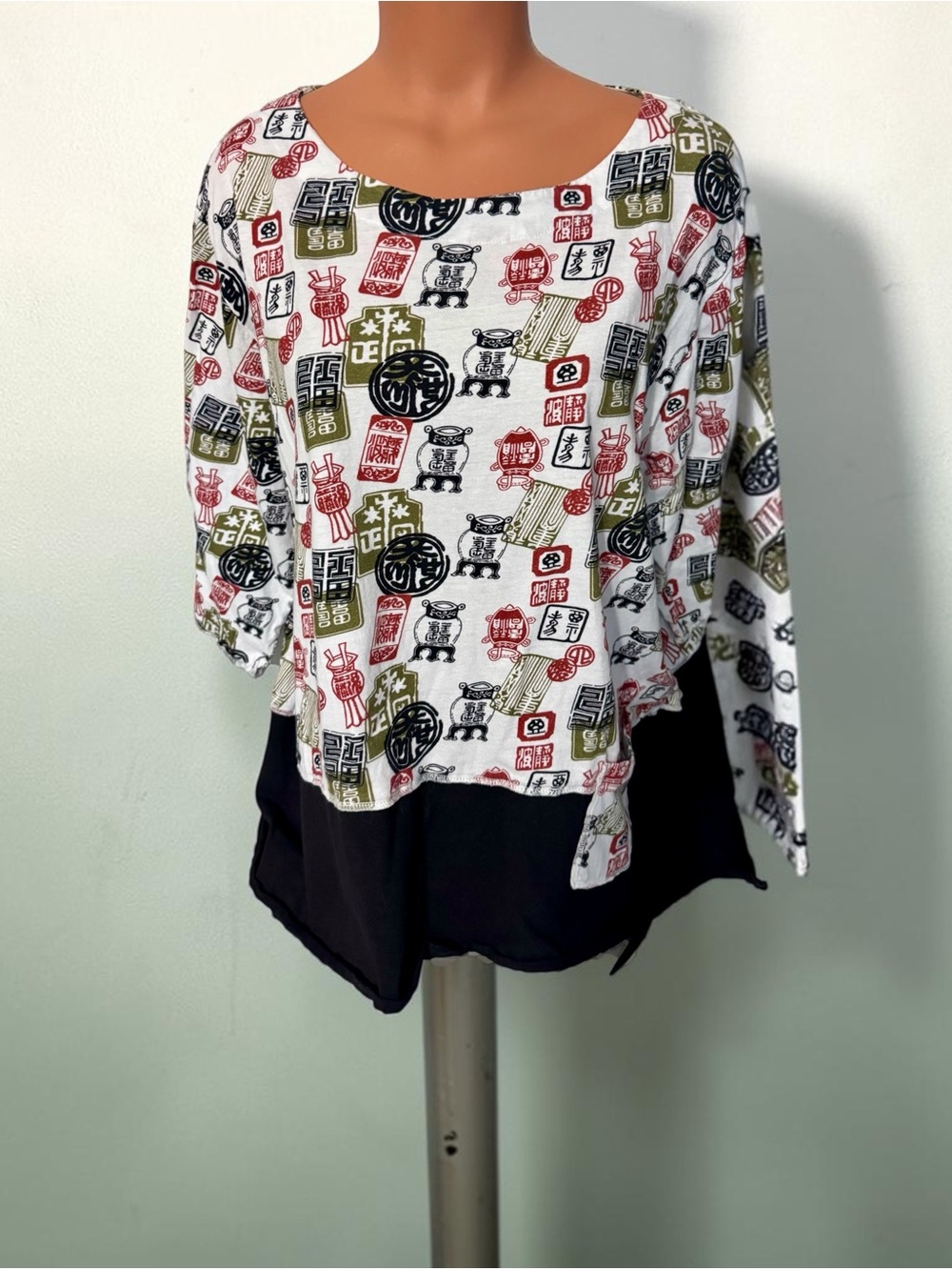 Cupcake International Graphic Asian Design Print Tunic Top XL Brushed Cotton